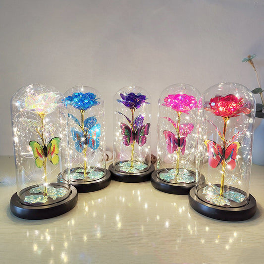 Mothers Day Gift Eternal Rose LED Light Foil Flower In Glass Cover Mothers Day Wedding Favors Bridesmaid Gift